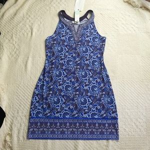 NWT Magnolia Grace Alhambra Embroidered Trim Knit Blue Dress (Medium)